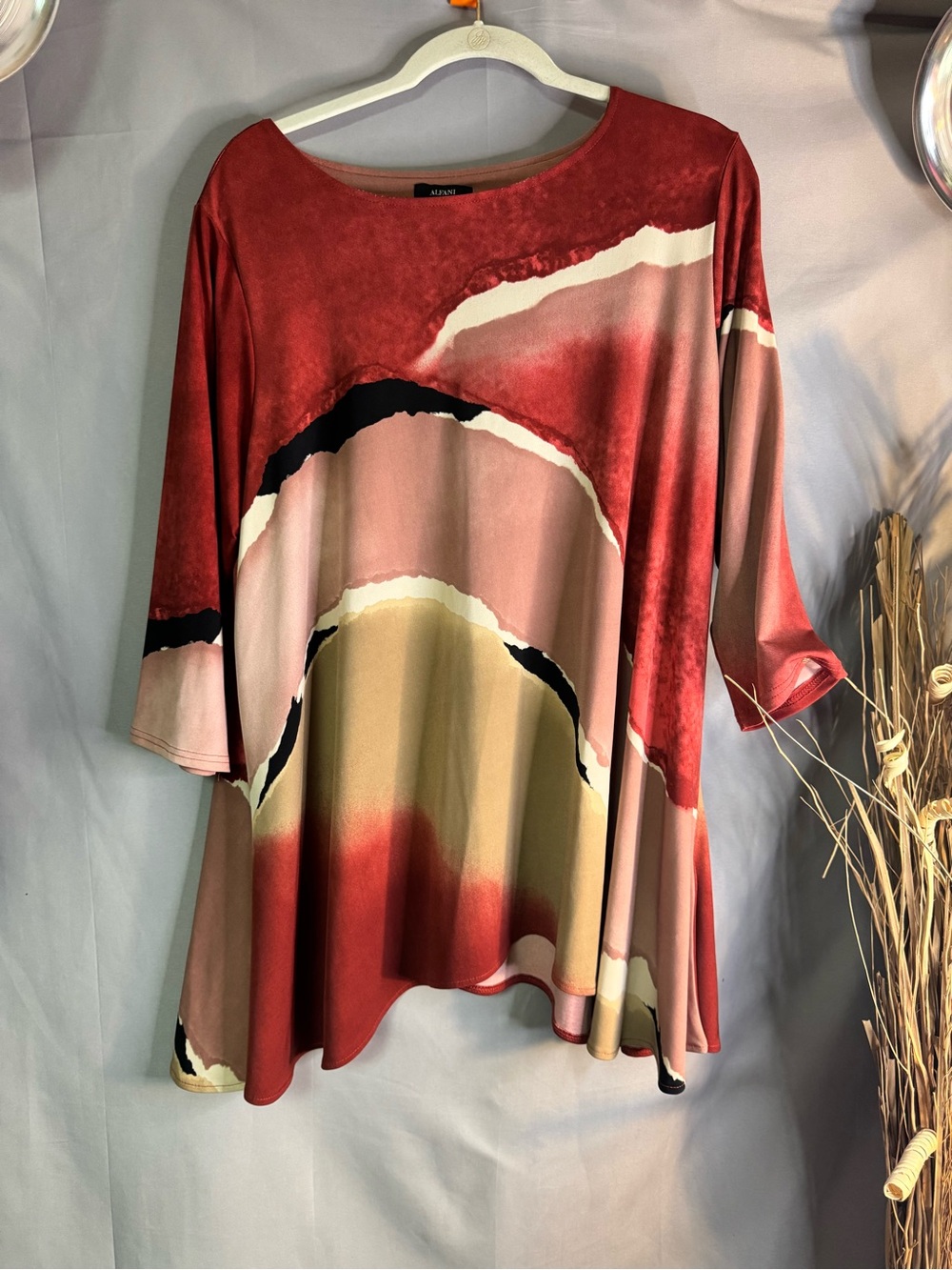 Alfani Red Multi-Color Abstract Print Tunic